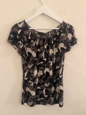 The Limited Black and White Floral Scoop Neck Tee